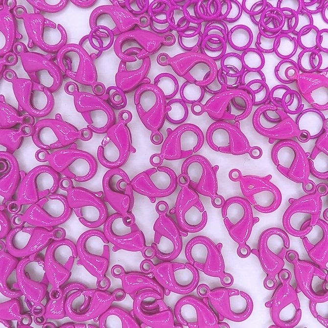 5 x 12mm Lobster Clasps in Pink with rings (UK Production)