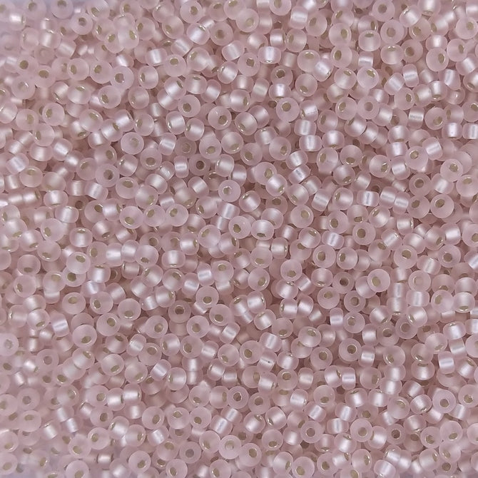 0023F - 10g Size 11/0 Miyuki seed beads in Matt Silver lined Light Blush