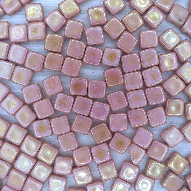 25 x 6mm Silky beads in Alabaster/Red Lustre