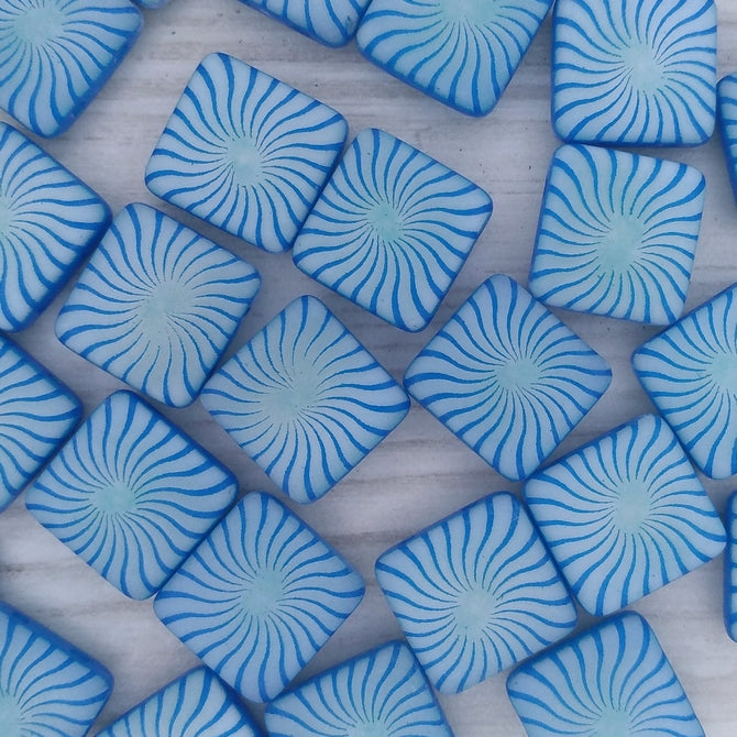 5 x 12mm square beads in Neon Electric Blue with laser etched sea urchin