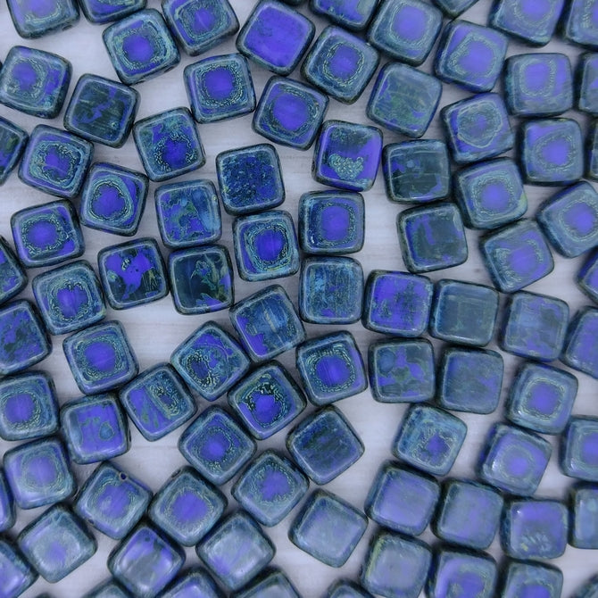 25 x 6mm Czech tiles in Opaque Blue Travertin