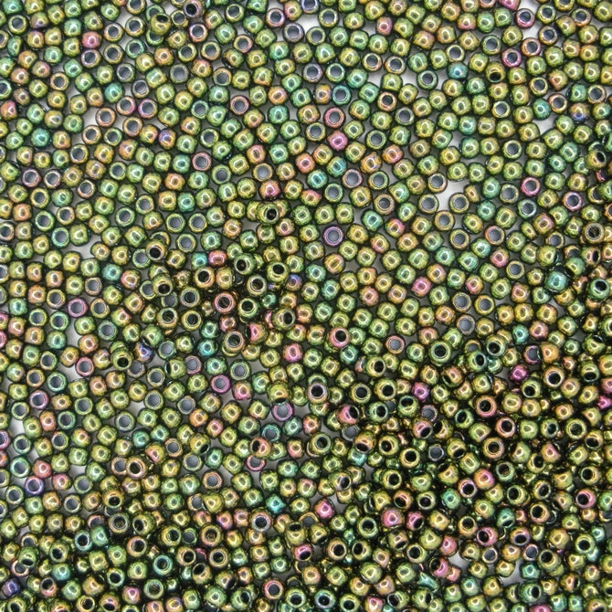 0508 - 10g Size 11/0 Toho seed beads in Higher Metallic Iris Olivine