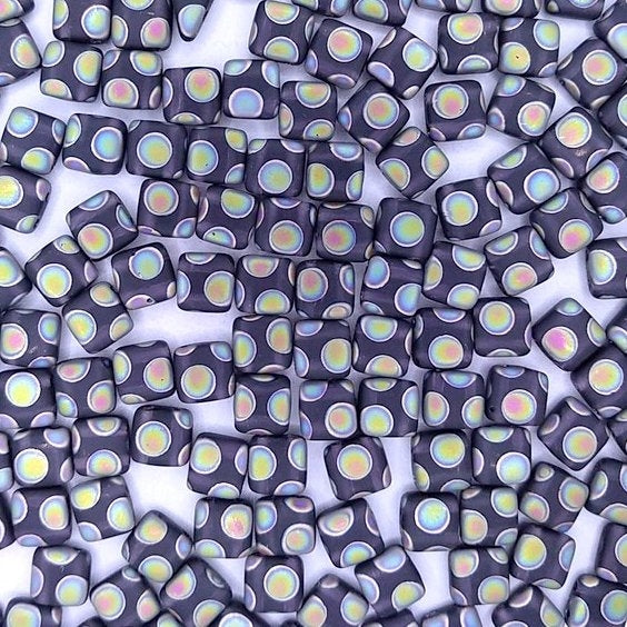 10 x 6mm Czech tiles in Matt Tanzanite with Vitrail Spots