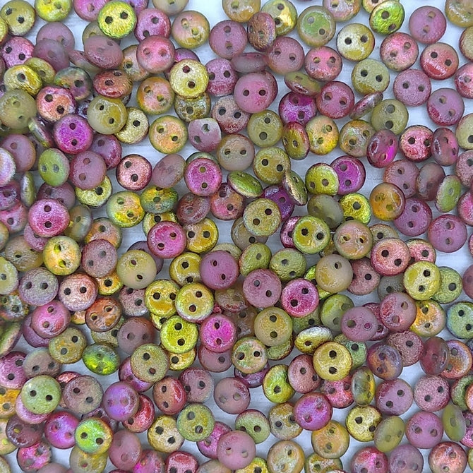 50 x two hole lentils in etched Magic Apple