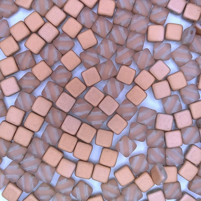 25 x 6mm Czech tiles in Matt Crystal/Capri Gold