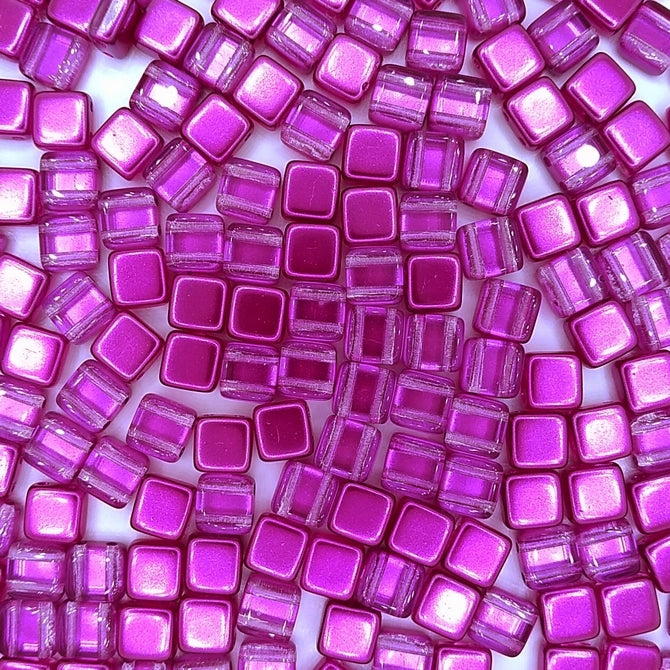 20 x 6mm Czech tiles in Crystal/Purple