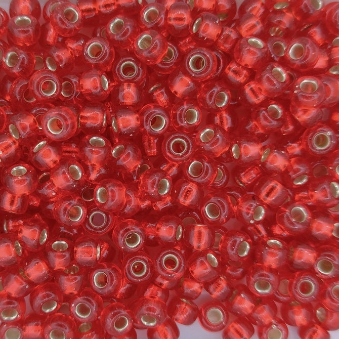 0010 - 10g Size 6/0 Miyuki seed beads in Silver lined Flame Red
