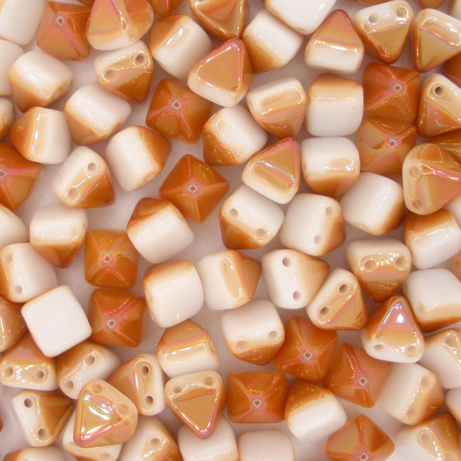 10 x 6mm pyramids in Alabaster/Medium Apricot