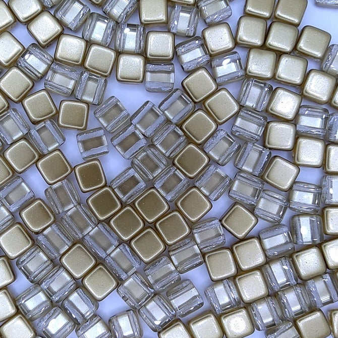 20 x 6mm Czech tiles in Crystal/Bronze Gold