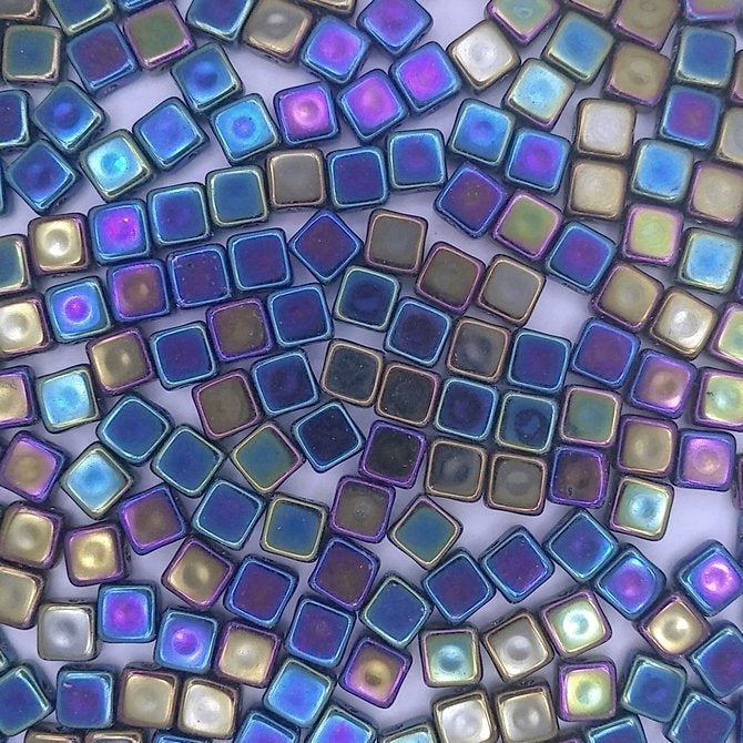 25 x 6mm Silky beads in Black Iris Rainbow