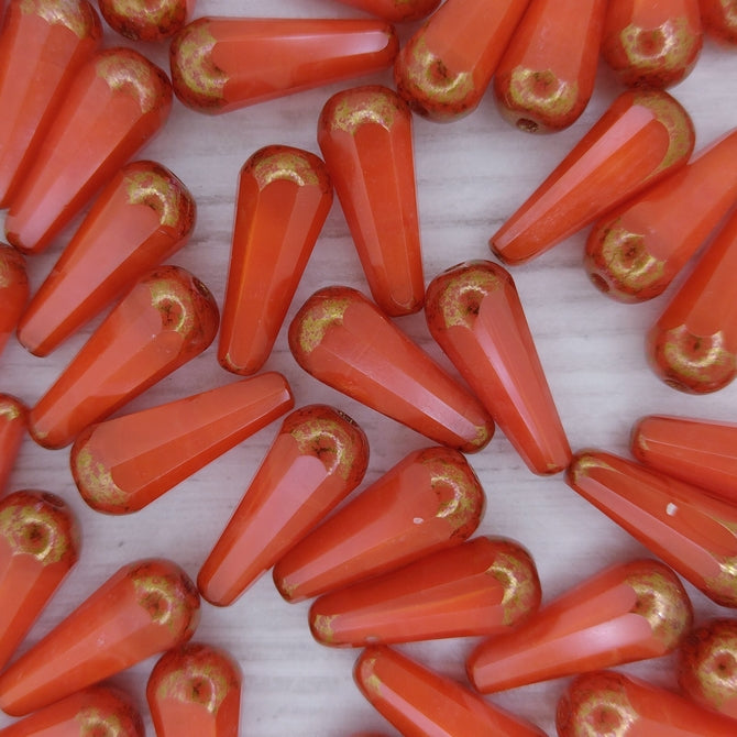Pair of 20x9mm faceted drops in Red/Terracotta