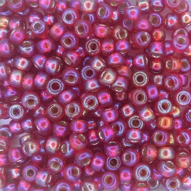 1010 - 10g Size 6/0 Miyuki seed beads in Silver lined Flame Red AB