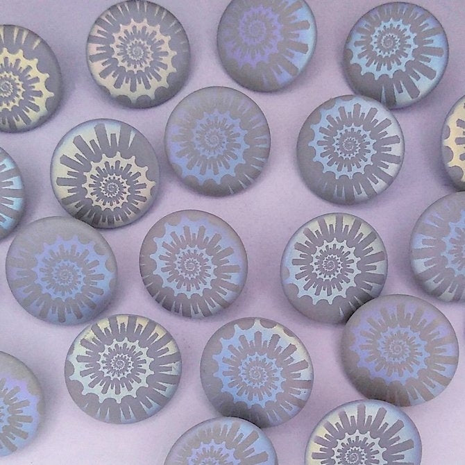 18mm glass buttons in Matt Dark Grey with Laser Etched Shell