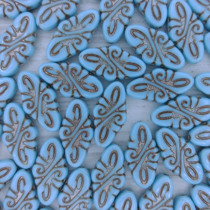 4 x Arabesque beads in Turquoise/Bronze (19x9mm)