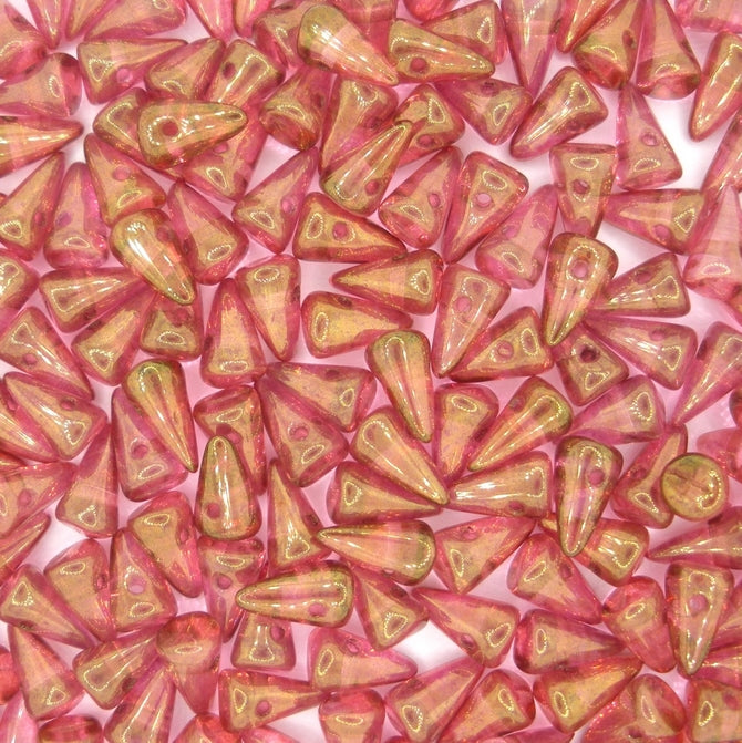 10 x small spikes in Crystal with Red Lustre (5x8mm)