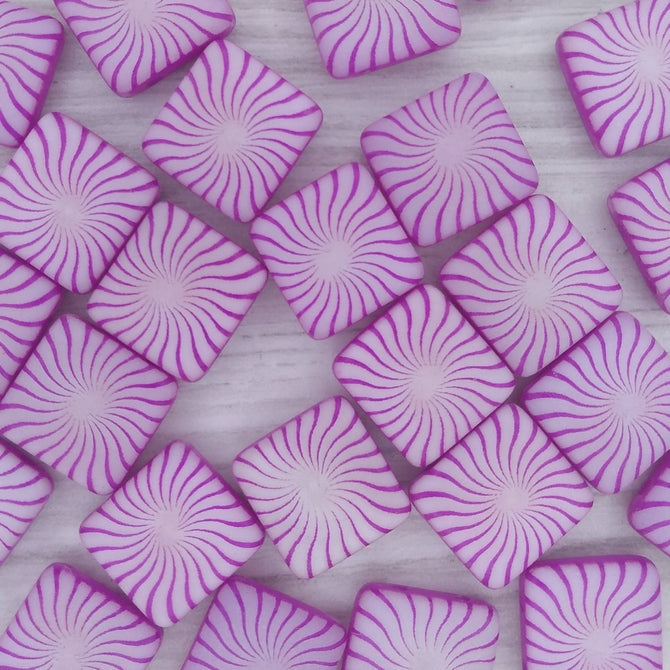 5 x 12mm square beads in Neon Dark Purple with laser etched sea urchin