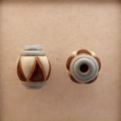 COB-03-E oval bead in Blue Stripes- Brown and White Triangles from Golem Studio