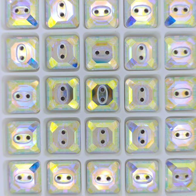 12mm Square button in Crystal AB (Aurora)