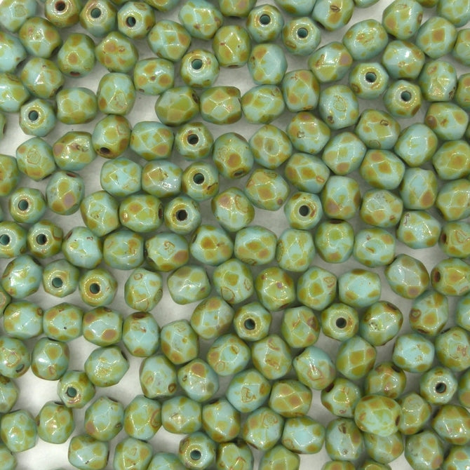 50 x 4mm faceted beads in Turquoise Picasso