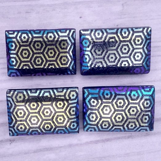 18x12mm rectangular cabochon in Black with Medium Hexagon design