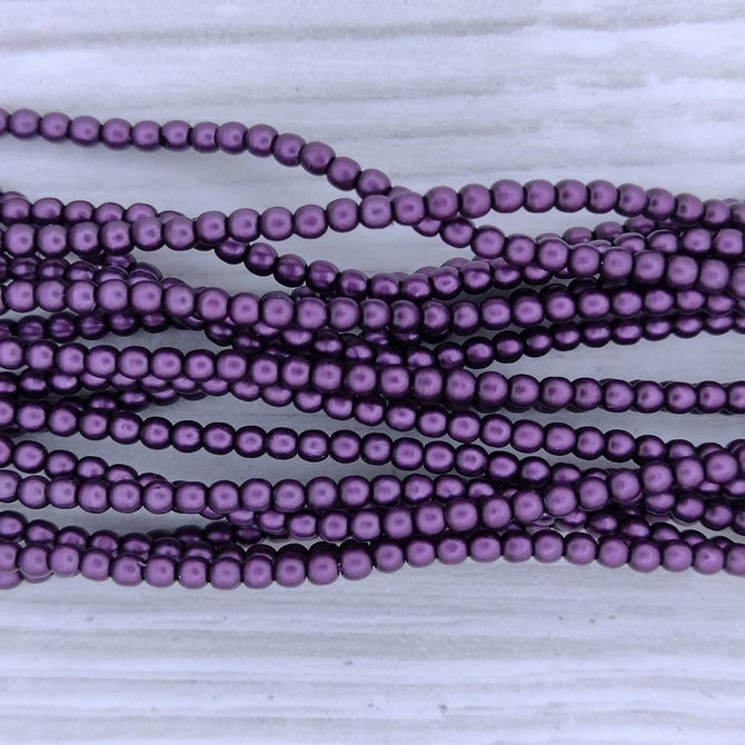 150 x 2mm round pearls in Matt Grape Satin
