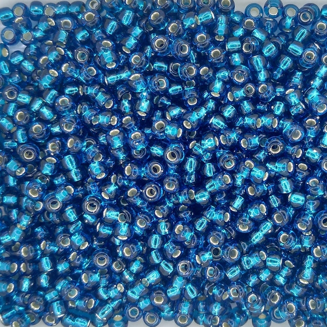 0025 - 10g Size 8/0 Miyuki seed beads in Silver lined Capri Blue