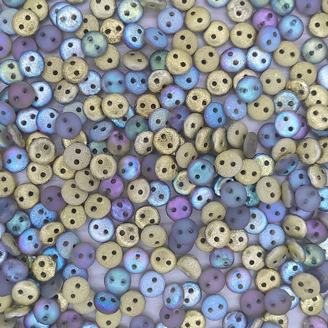 50 x two hole lentils in etched Golden Rainbow