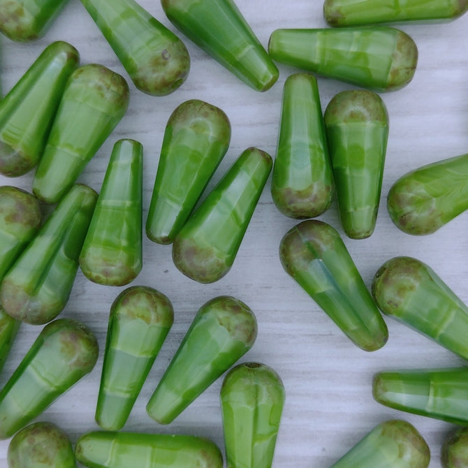 Pair of 20x9mm faceted drops in Green/Picasso