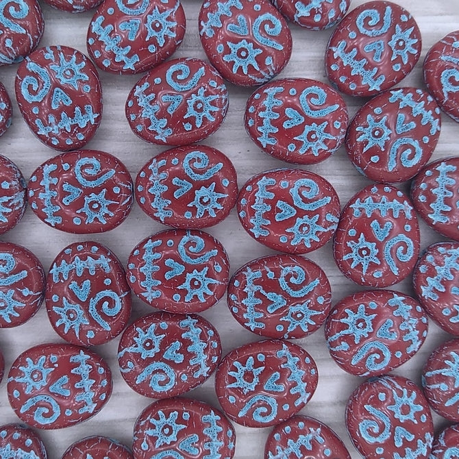 4 x crazy heads in Opaque Dark Red/Turquoise (16x13mm)