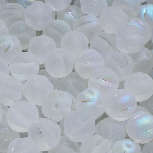 10 x 8mm melon beads in Matt Crystal AB
