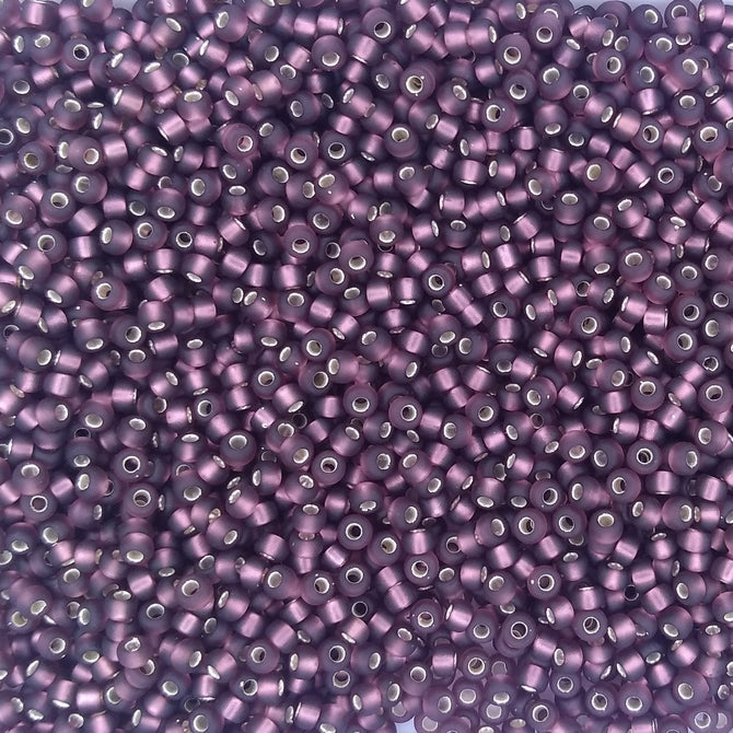 0013F - 10g Size 11/0 Miyuki seed beads in Matt Silver lined Dark Smoky Amethyst