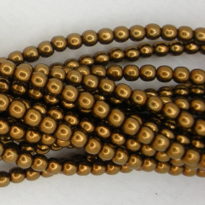 50 x 2mm round pearls in Antique Gold