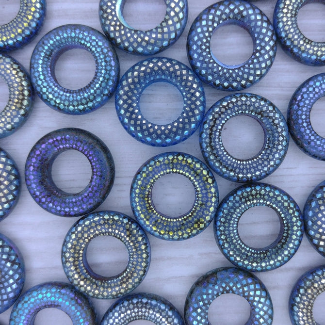 Large 18mm ring in Blue Marble with laser etched snakeskin