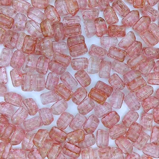25 x Roofy beads in Crystal/Terracotta Red Lustre