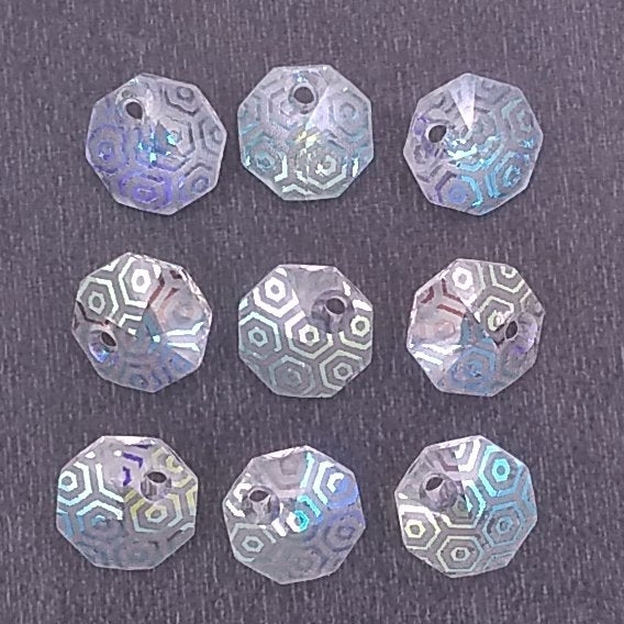 8mm Octagon in Crystal with laser etched Small Hexagon pattern (Swarovski)