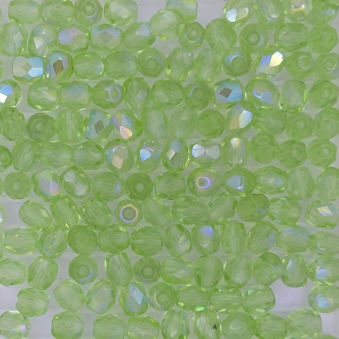 50 x 4mm faceted beads in Light Green AB