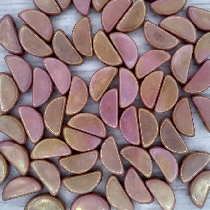 10 x Semi Circle beads in Red Lustre