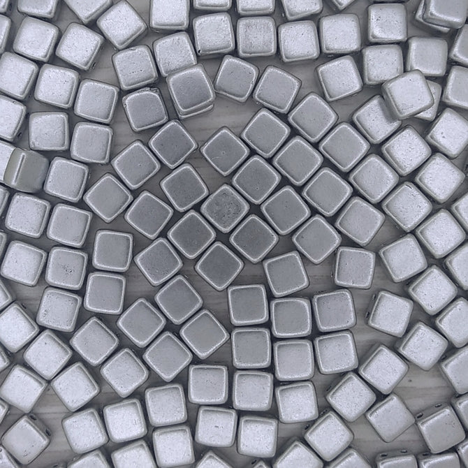 25 x 6mm Czech tiles in Aluminium Silver