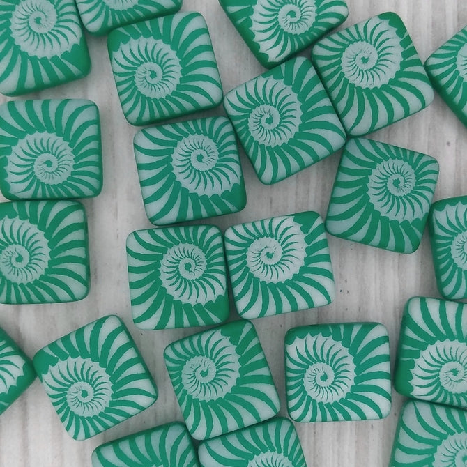 5 x 12mm square beads in Neon Emerald with laser etched shell