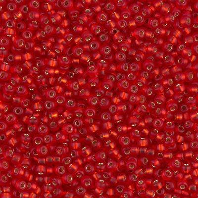 0010F - 50g Size 11/0 Miyuki seed beads in Matt Silver lined Flame Red
