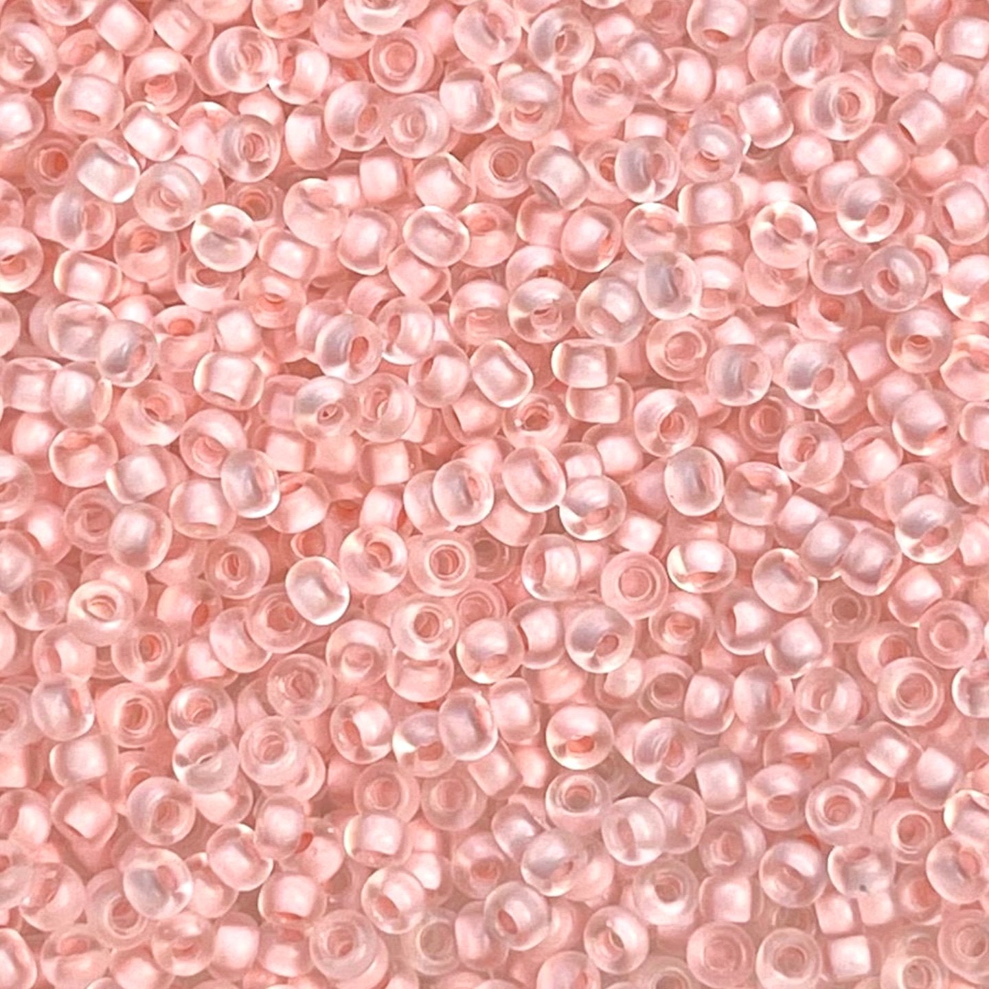1923 - 10g Size 11/0 Miyuki seed beads in Semi Matt Pink lined Crystal