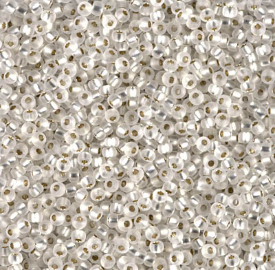 0001F - 10g Size 11/0 Miyuki seed beads in Matt Silver lined Crystal