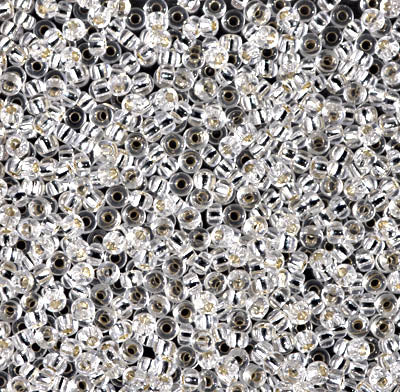 0001 - 50g Size 11/0 Miyuki seed beads in Silver lined Crystal