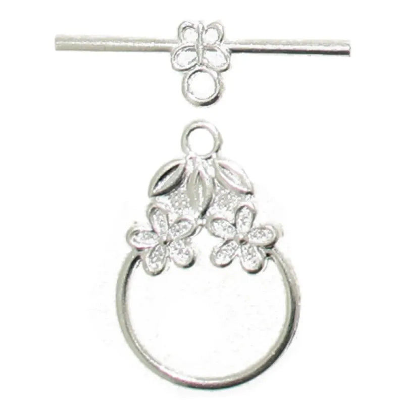2 x 18mm Toggle clasps with flowers in Silver (UK production)