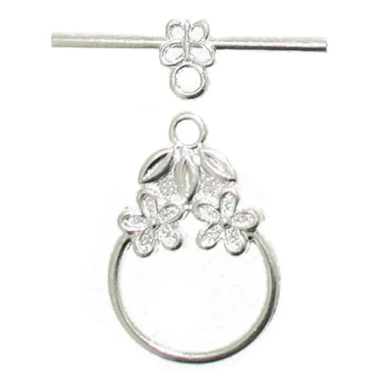 2 x 18mm Toggle clasps with flowers in Silver (UK production)