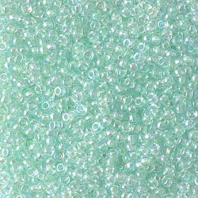 0271 - 10g Size 11/0 Miyuki seed beads in Light Mint Green lined Crystal AB