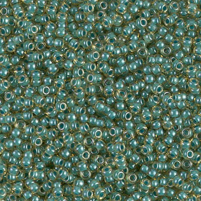 0374 - 50g Size 11/0 Miyuki seed beads in Turquoise lined Light Topaz Lustre