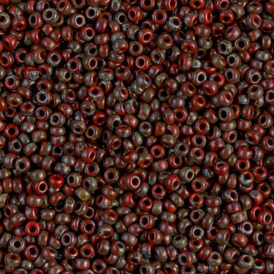 4513 - 10g Size 11/0 Miyuki seed beads in Opaque Red Garnet Picasso