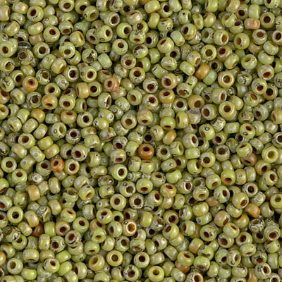 4515 - 10g Size 11/0 Miyuki seed beads in Opaque Chartreuse Picasso