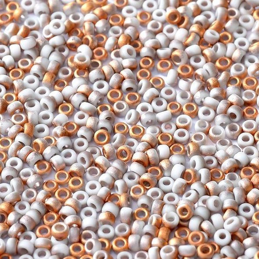 55066 - 10g Size 11/0 Miyuki seed beads in Matt White/Sunset - discontinued
